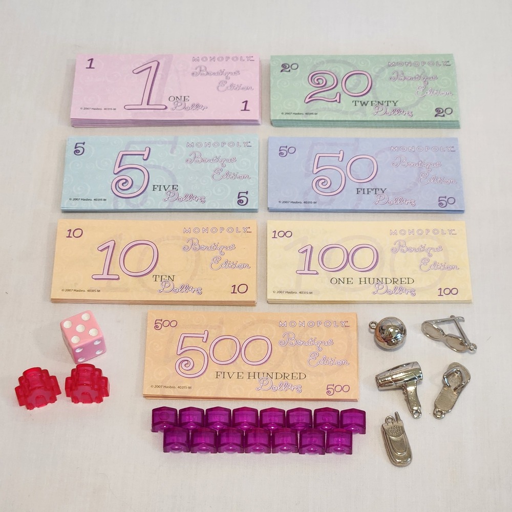 Monopoly Boutique Game 2007 Replacement Parts - Money Houses Tokens‎ Die